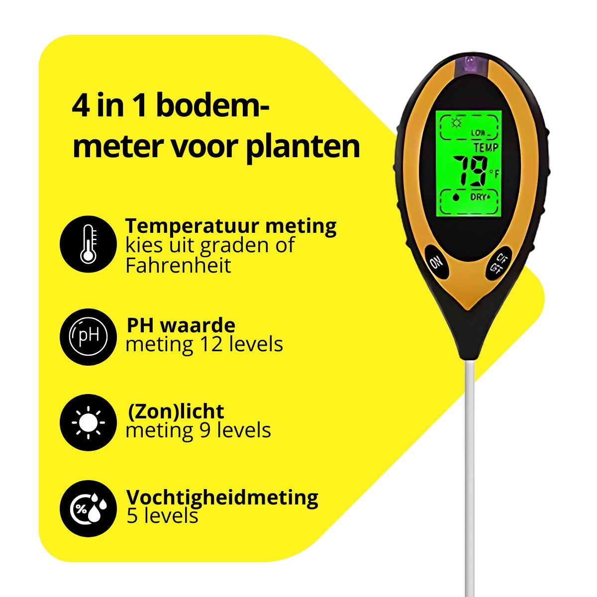 Vochtmeter voor planten 4-in-1