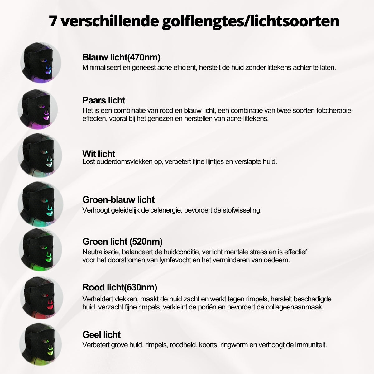LED-masker lichttherapie (7 kleuren)