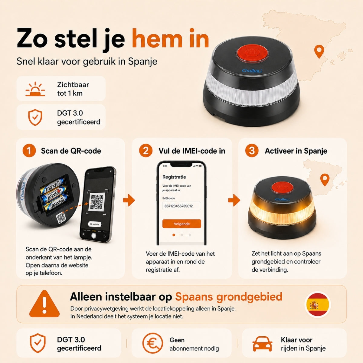 V16 DGT noodlamp Spanje met GPS
